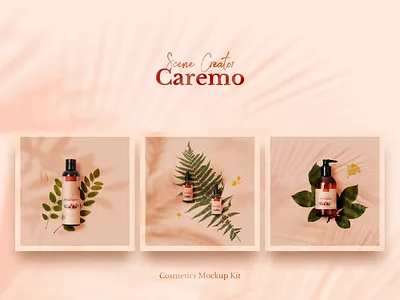 Caremo - Mockup Scene Creator Kit bottle bundle clean cosmetics creative creator floral generator minimal mock up mockup organic palm pastel scene scenecreator scenegenerator shadows style template