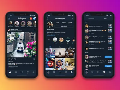 Instagram Dark Mode app concept dark mode instagram social media ui ui design