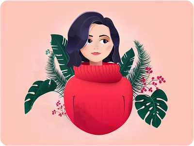 Her afinity character cosy design designer digital experiment flora floral girl her lady leaves monstera portrait sweater