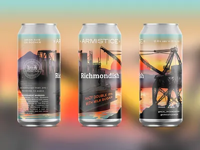 Richmondish x Armistice Hazy Double IPA w/Milk Sugar armistice beer bayarea beer beer branding beer label beer label design california can illo illustration ipa logo mount tam packaging richmond richmondish sunset