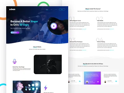 30DaySinger Landing Page blue branding color design icons illustration mobile purple typography ui ux vector web web admin web design