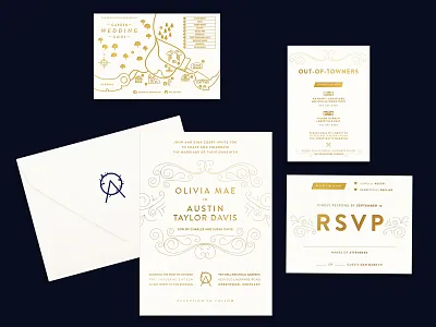O+A Wedding Suite branding design garden gold gold foil stamp illustration invitation logo map navy rsvp stamp typography wedding wedding branding wedding invitation wedding invitations wedding logo wedding map wedding suite