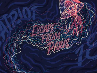 Patriot 18 brush drawing illustration jellyfish lettering patriot tentacles typography water water bottle