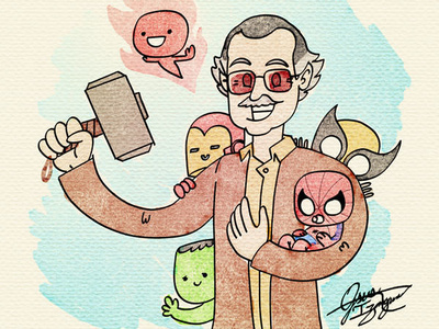Stan Lee art hores illustration illustration for children marvel spiderman stan lee watercolor