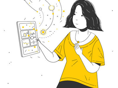 Power of the dashboard character design dashboard hitech illustration motiondesign tablet ui vector woman yellow