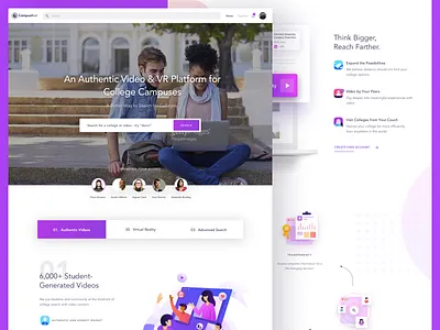 Homepage Campusreel campus campuses college design hero homepage illustration landing platform streaming video video app vr