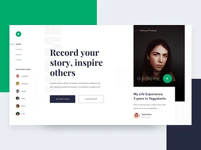 #Exploration - Podcast Homepage card clean desktop home homepage landing music page play podcast profile sidebar streaming ui user web white