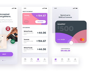 iOS App Exploration #2 app branding card credit fin tech fin tech finance ios iphone madebysan nav orders payments quadpay