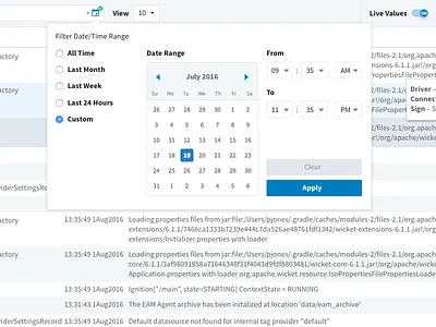 Date/Time Range Table Filtering chart dashboard data filter graph interface sort table table design ui design user interface web app