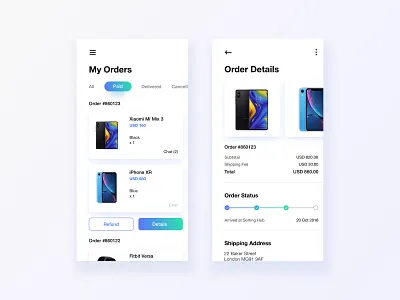 Order Details UI app cart clean design interface left leftaligned light minimal minimalist soft ui ux white
