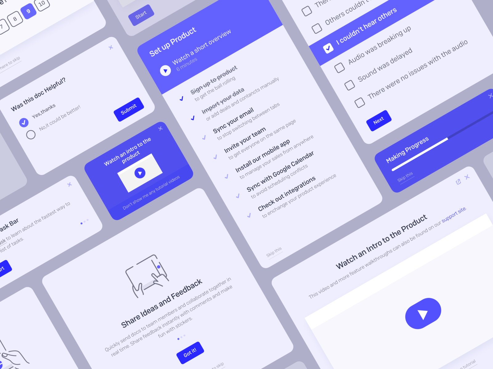 Example of Onboarding, NPS Surveys and Feature Announcements