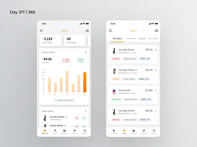 Amazon Seller App Redesign | Day 317/365 - Project365 amazon amazon seller app redesign challenge daily ui design challenge ecommerce ios manage orders manage sales minimal mobile app mobile app redesign project365 redesign concept redesign tuesday seller app sketch