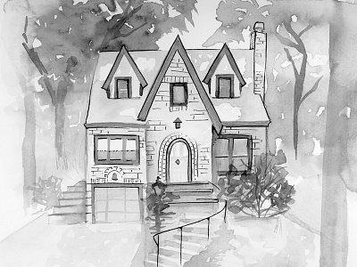 Ink house portraits gouache home house illustration ink pen