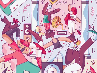 Dance ballet character design characters cute dance dancehall disco event flat hiwow illustration movement music party vector