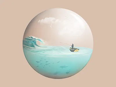 Ocean in a Jar boat bubble fish fishing photo manipulation photoshop water wave