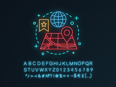 Getting direction neon light concept icon alphabet cartography concept design direction global gps icon idea lcation map navigation navigator neon neon light numbers pinpoint route symbols travel