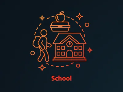 School concept icon building class concept drawing education icon idea knowledge learn learning lunchbox pupil rucksack school student study