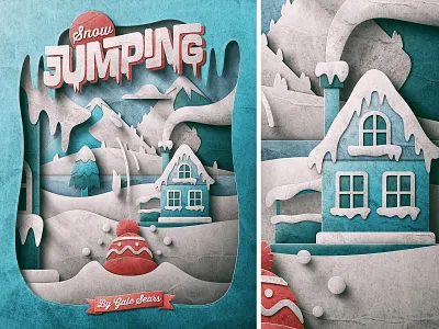 Snow Jumping Publication WIP christmas cold cut out holidays house lake mountains paper san diego skeuomorphic snow texture winter