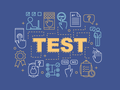 Online test word concepts banner assessment assignment banner concept e learning e learning education exam icon idea infographic internet knowledge learning online options presentation study task test