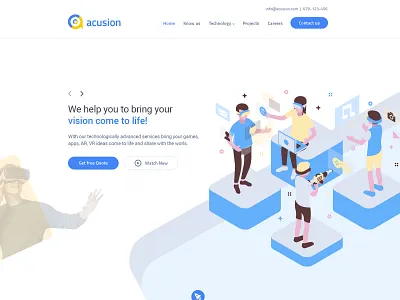 Acusion Technologies one page website design design google material design homepage design illustration inspiration material colors material design ui vector virtual reality