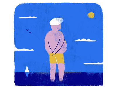 The Living is Easy boat character chilled clouds hat man ocean relax sailing sea sun