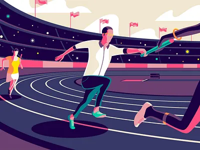 Enterprise Design Sprints collaboration design design better education hero illustration invision product illustration purple sprint stadium track vector