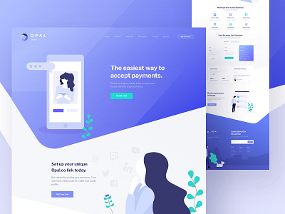 Opal Landing Page - Full preview clean creative credit debit card dashboard design desk desktop financial google apple microsoft gradient icon illustration isometric landing page minimal colorful photography product landing page ui unopie design agency ux website