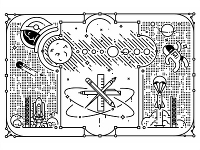 Boombox Back art astronaut dots galaxy gradient line logo minimal moon outerspace planet simple space spaceship speaker stars wood