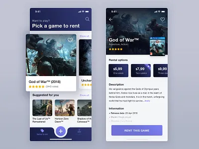 Concept app to rent a games app clean console design games product renting ui ux