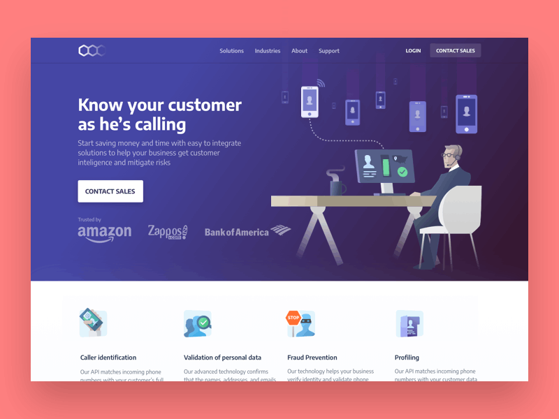 Caller verification landing page calls creative design illustration landing page ui ux verification