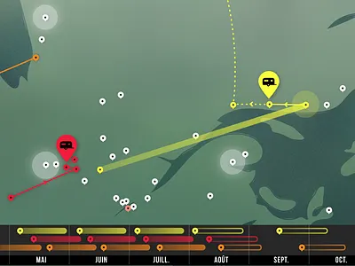 Traveling filmmaking studios application custom art data visualization geo location itinerary map pins maps timeline