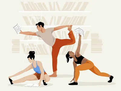 Work the mind & body app body book character design illustration mind mobile pastel people read vector woman workout yoga