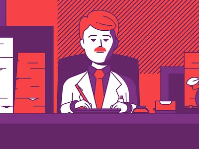 Doctor clinic desk doctor drawing flat illustration office outline outline illustration paper pile