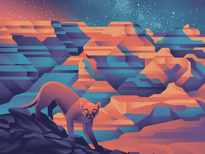 Grand Canyon National Park Poster art print dan kuhlken design dkng dkng studios geometric grand canyon illustration milkyway mountain lion nathan goldman national park night poster screen print silkscreen space stars texture vector