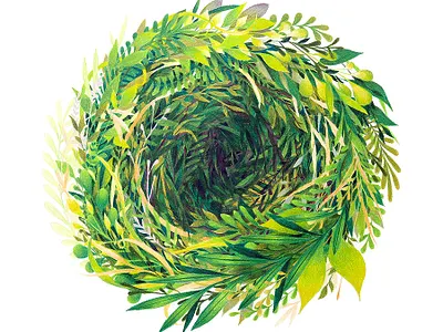 Portal botanical colored pencil drawing flora foliage green illustration nature plants traditional