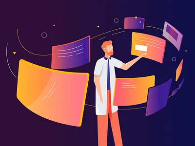 Scientist character flat gradient guy illustration man monitors people