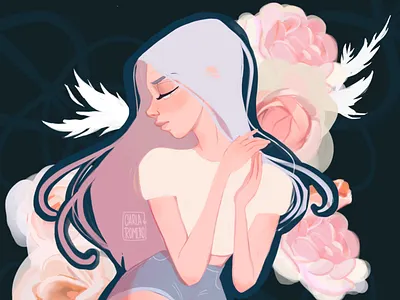 Rose lady art nouveau beautiful flower lady mucha pink roses