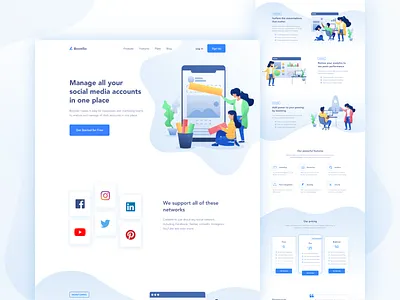 Boostso - Social Media Management Landing Page clean header homepage illustration lander landing page minimal pricing shape splitscreen trendy ui design ux design web design website