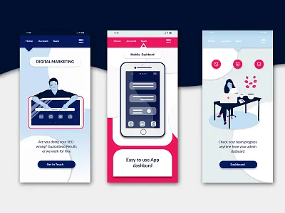 Splash Screens Digital Marketing adobe xd dashbord digital marketing freelancer illustrations laptop mobile office project management seo splash screen ui ux design uidesign