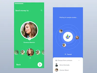 Select Contact animation app bitcoin block chain blockchain bubble contact dashboard interaction ios johnyvino minimal mobile people select select user type send send money ui ux