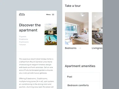 Hideout. Discover. Mobile amenities apartment app book design experience home interface mobile mobile app page responsive tour ui ux web