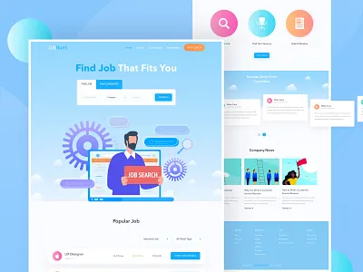 JobHunt - Job Portal Website bitcoin branding design hire homepage illustration job job landing kit landingpage minimal product table table design typography ui8 uidesign uxdesign webdesign websitedesign