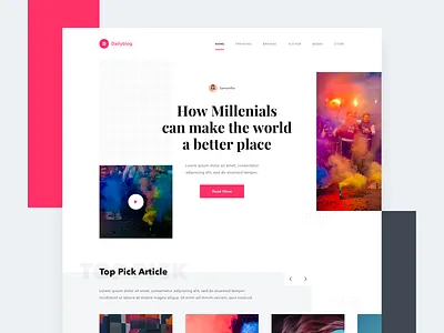 #Exploration - Homepage Blog article blog bold card clean desktop homepage landing layout medium news overlap page photography sans serif typography ui web