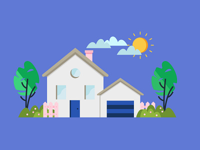 Fancy house cloud door flat garage garden home house illustration sun tree window
