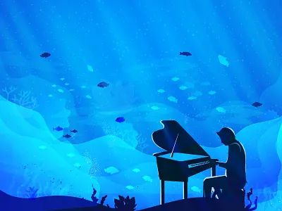 illustration character color gradient illustrations piano typography ui vector water web