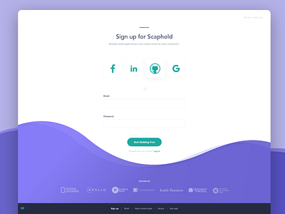 Schaphold Sign Up Page design details free interface landing page scaphold signup ui website