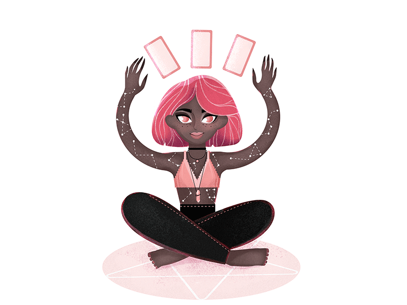 Witch adobe ilustrator cartoon charachter design character dribbble dribbler girl girl illustration illustator illustration magic magical pink tarot tarot cards textured vector witch