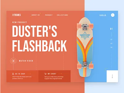 Header Exploration blue clean design header landingpage minimalist orange product skateboard typography ui ux vector webdesign website