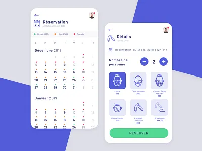 Reservation Barber Mobile app barber blue booking calendar app clean flat icon illustration iphone mobile razor ui vector