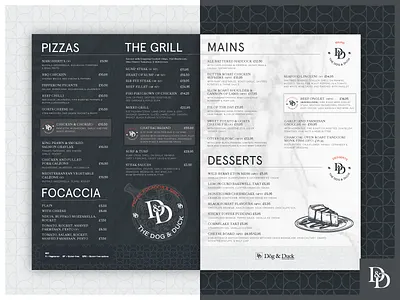 The Dog & Duck Menus branding burgers marble pizza restaurant slate